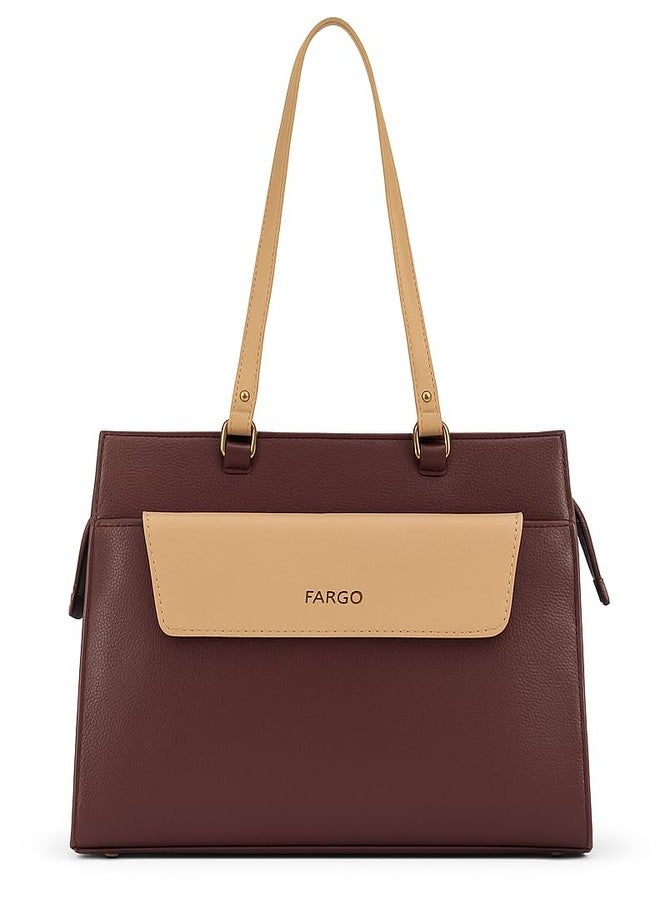 Fargo Verve Tote Bag for Women | Spacious Vegan Leather Handbag with YKK Zipper | Shoulder Bag for Office, College, Casual Use | Made in India (Brown) - Image 1